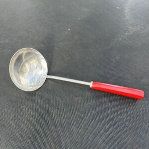 Vintage Englishtown Ladle Red Handled Stainless Steel 11"
